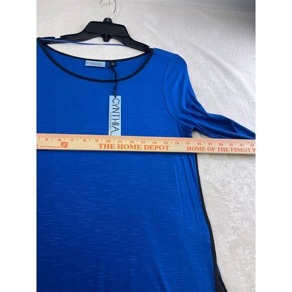 Cynthia Blue Long Sleeve Blouse Size S Lightweight Top Black Trim NWT - Picture 8 of 8